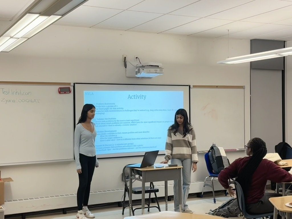 NYLA student leaders delivering an entrepreneurship workshop at Link School