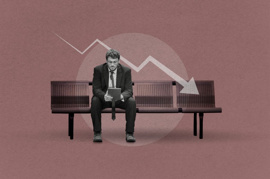Businessman under pressure due to the coronavirus economic impact on business background